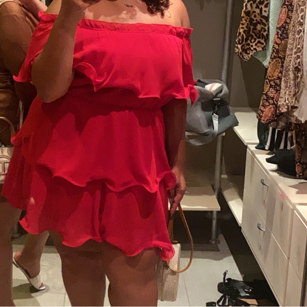 Red chiffon ruffle tiered dress